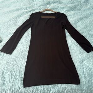 Auth BCBG silk-cashmere black sweater dress knee high V neck long sleeve